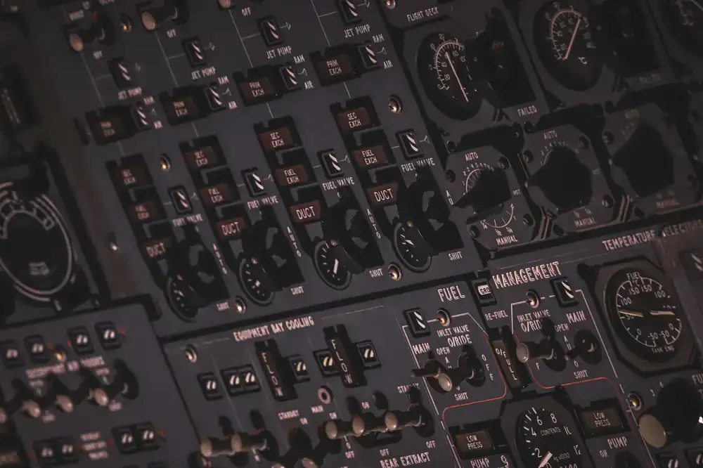 Cockpit navigation display showing a complex route